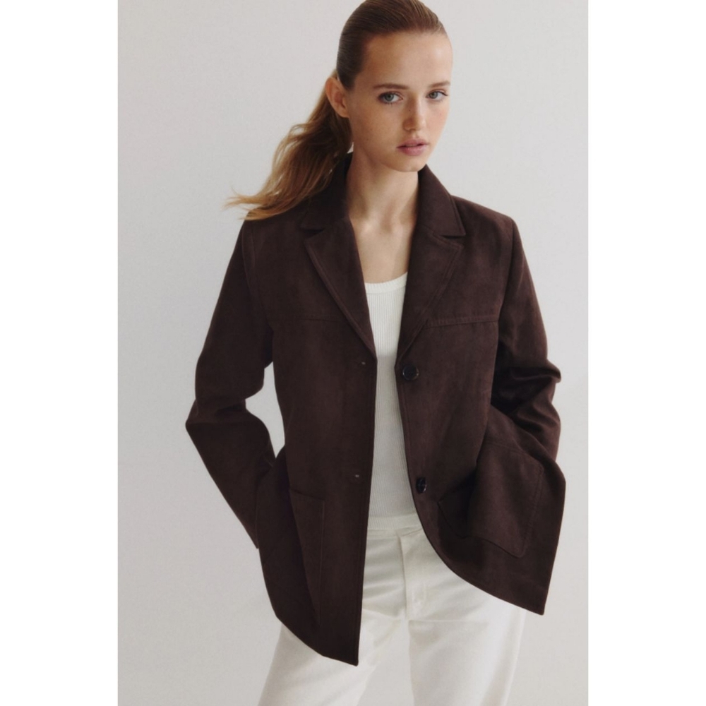 H&M Chocolate Brown Faux Suede Blazer Jacket